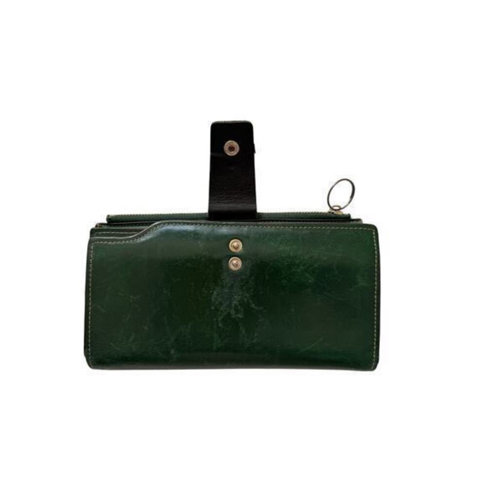 Vintage Green Leather Wallet Clutch Snap Closure Multi Card Organizer